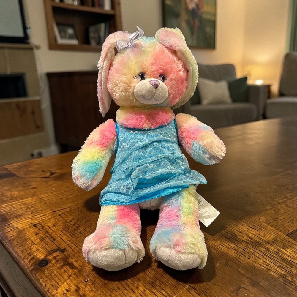 Build-A-Bear Tie Dye Colorbust Easter Bunny – Pastel Rainbow Plush Rabbit
